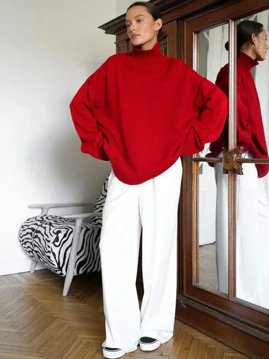 Oversize Vintage Turtleneck Winter Sweater Red / S
