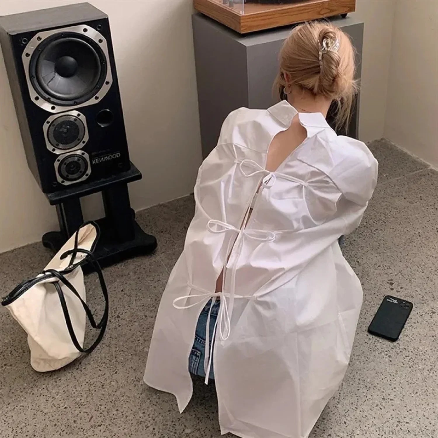 Oversized Bandage Long Sleeve Streetwear White Blouse WHITE / S blouse-250126