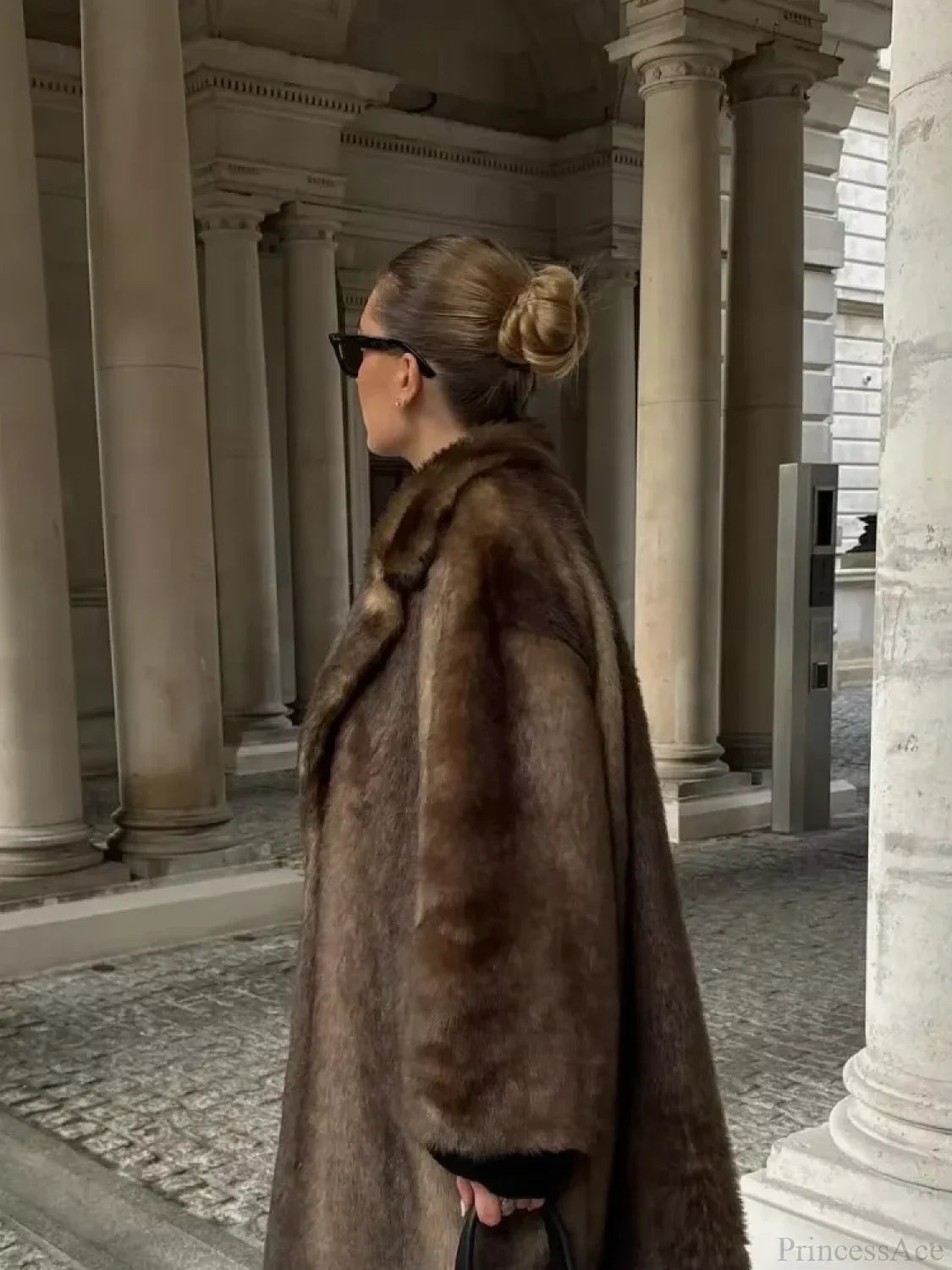 Oversized Black Woolen Double-Button Overcoat coffee / S