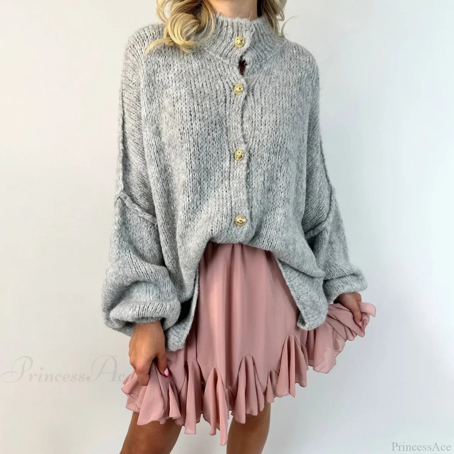 Oversized Button Down Chunky Knit Cardigan grey / S