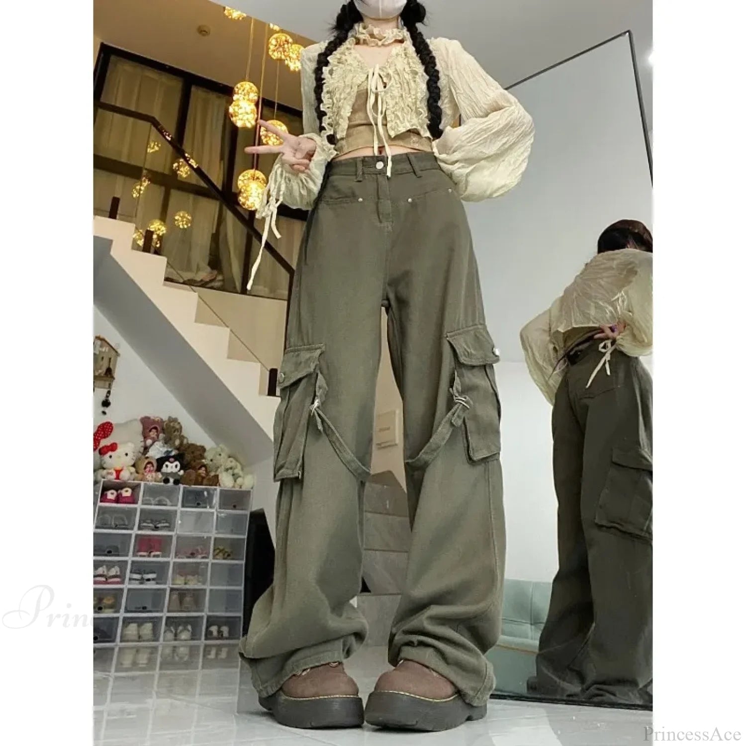 Oversized Cargo Denim Jeans Women Pants