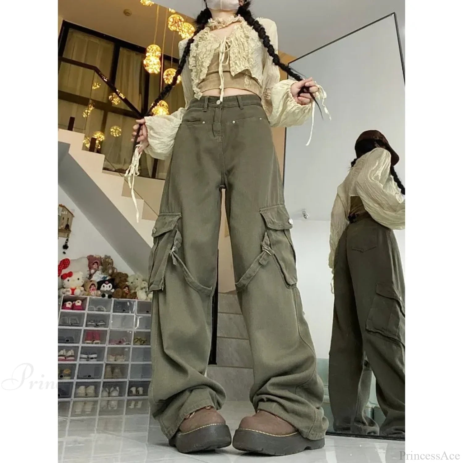 Oversized Cargo Denim Jeans Women Pants