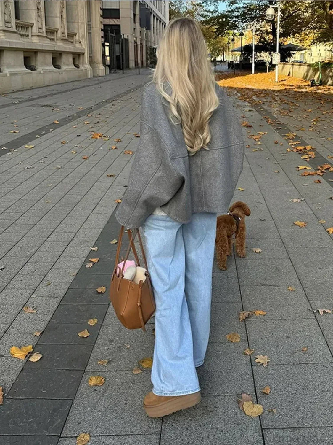 Oversized Grey Drawstring Woolen Coat