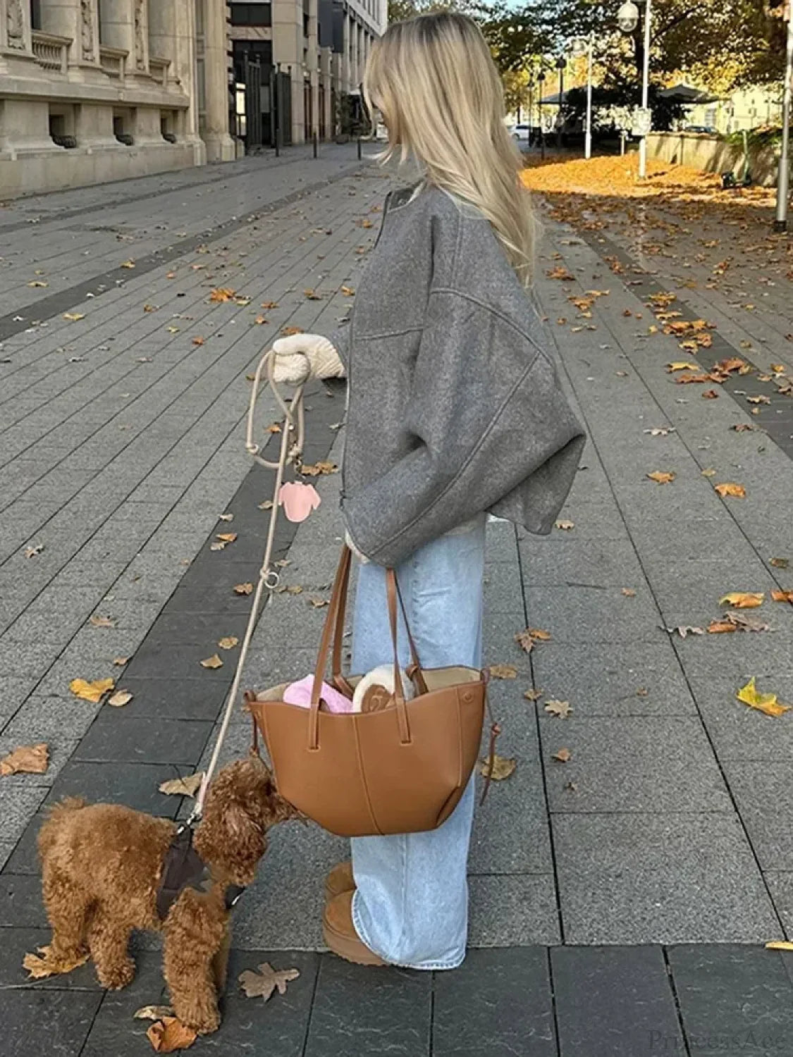 Oversized Grey Drawstring Woolen Coat