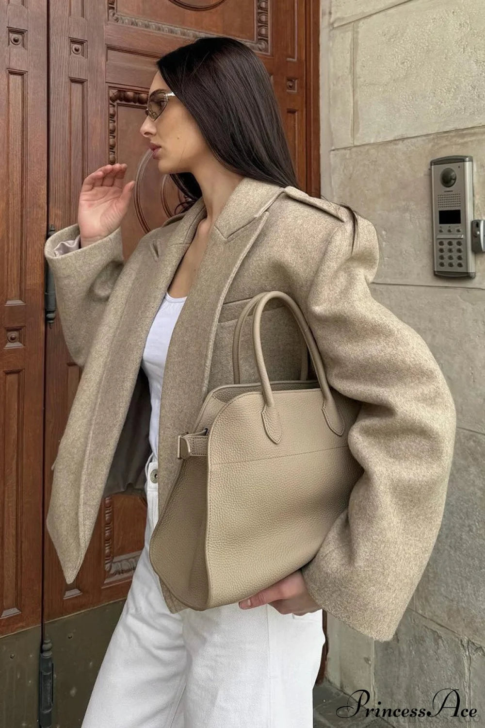 Oversized Notch Lapel Epaulette Woolen Blazer