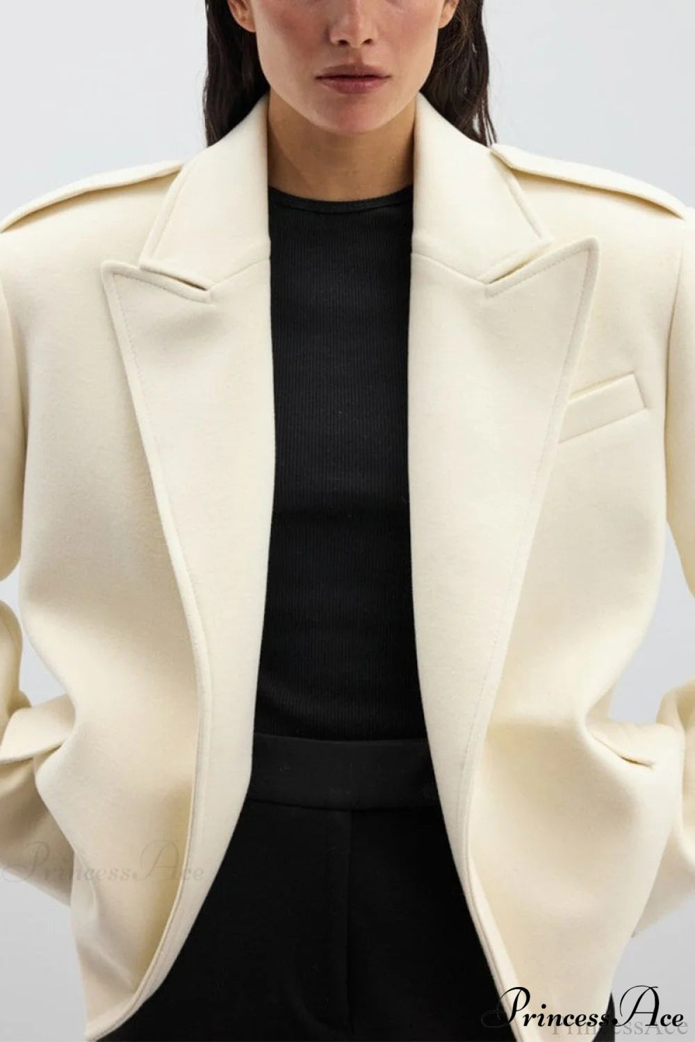 Oversized Notch Lapel Epaulette Woolen Blazer Apricot / S