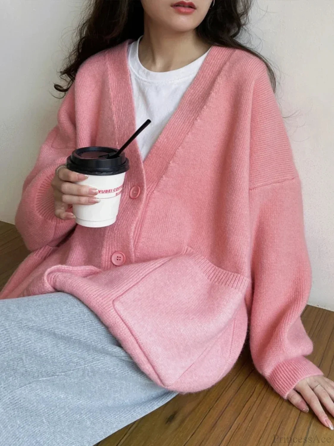 Oversized Preppy V-Neck Knitted Knit Cardigan cardiagn-250126