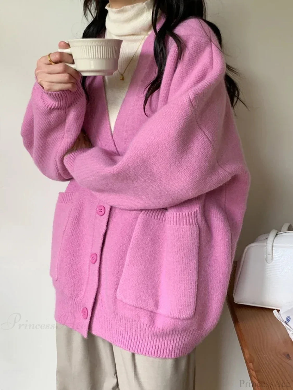 Oversized Preppy V-Neck Knitted Knit Cardigan PURPLE / One Size cardiagn-250126