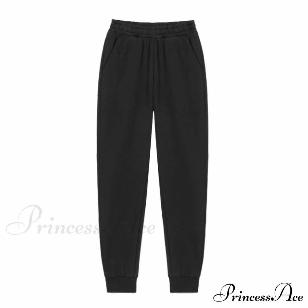 Pants Plus Fleece Casual Women Sweatshirt Couple Tracksuit Unisex Hoodies 2-Piece Size 1-Black / S