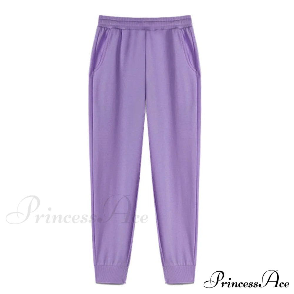 Pants Plus Fleece Casual Women Sweatshirt Couple Tracksuit Unisex Hoodies 2-Piece Size 1-Purple / S