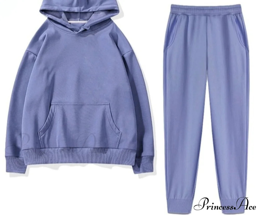 Pants Plus Fleece Casual Women Sweatshirt Couple Tracksuit Unisex Hoodies 2-Piece Size