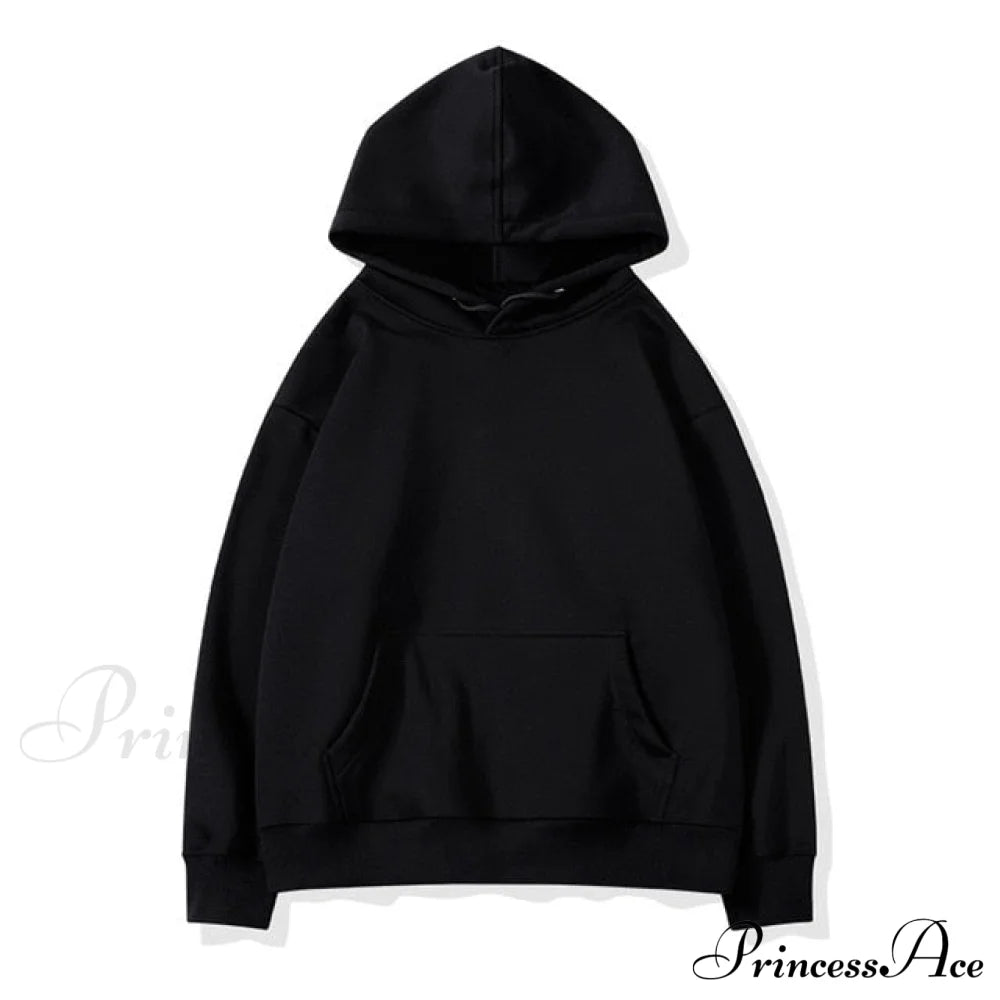 Pants Plus Fleece Casual Women Sweatshirt Couple Tracksuit Unisex Hoodies 2-Piece Size Hoodie-Black