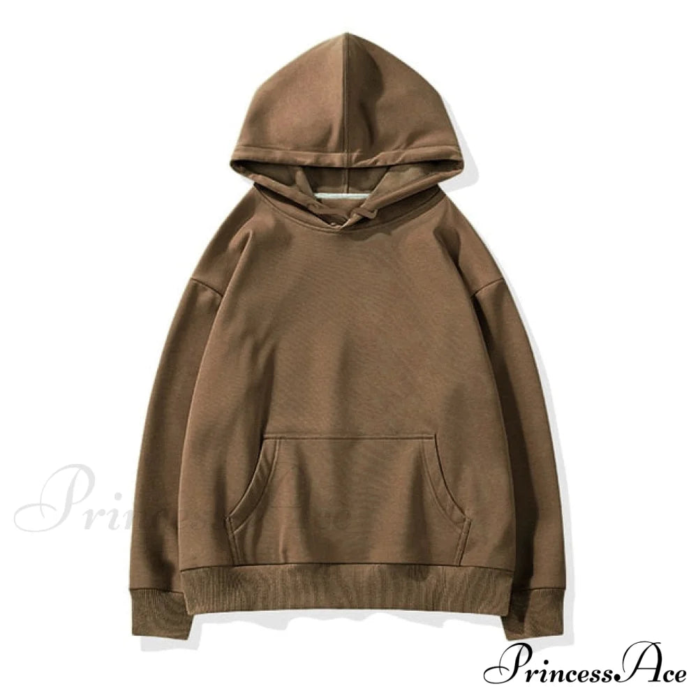 Pants Plus Fleece Casual Women Sweatshirt Couple Tracksuit Unisex Hoodies 2-Piece Size Hoodie-Brown