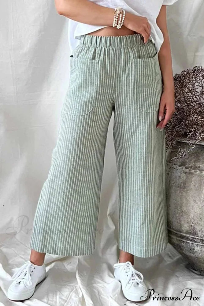 Pants Pocket Trouser Leg With Straight Stripes Green / S