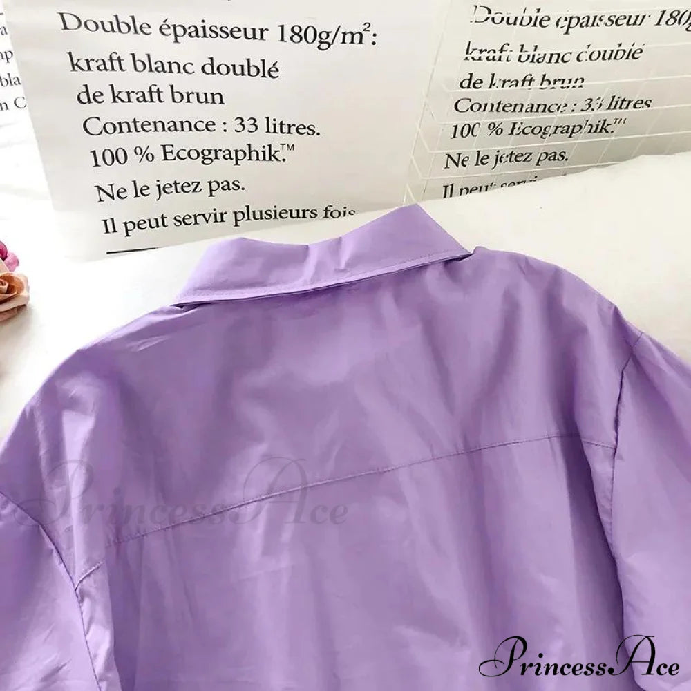 Pants Ribbon Autumn Blouse & Short-Sleeved High-Waist Streetwear Loose Cargo Straight Set