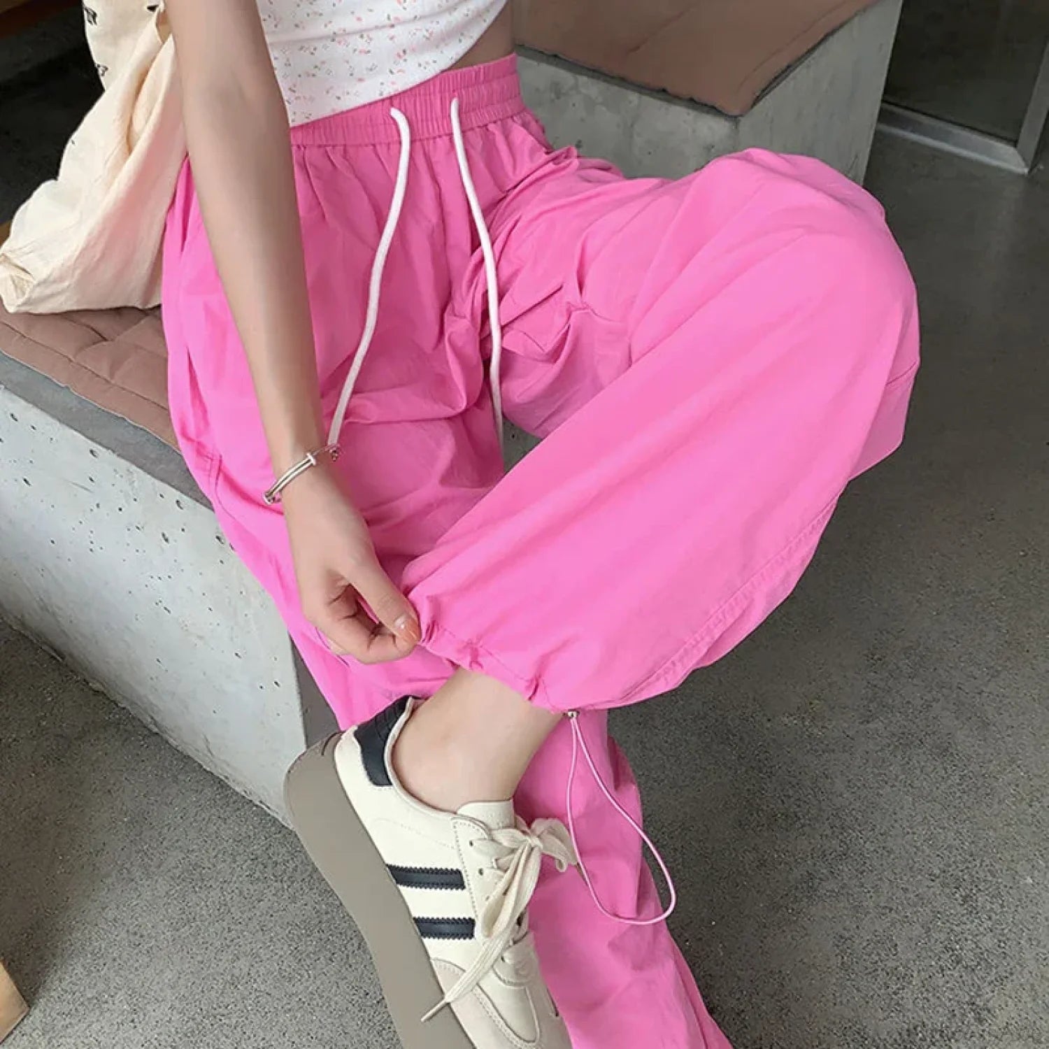 Parachute High Waist Drawstring Wide Leg Pant pant-250223