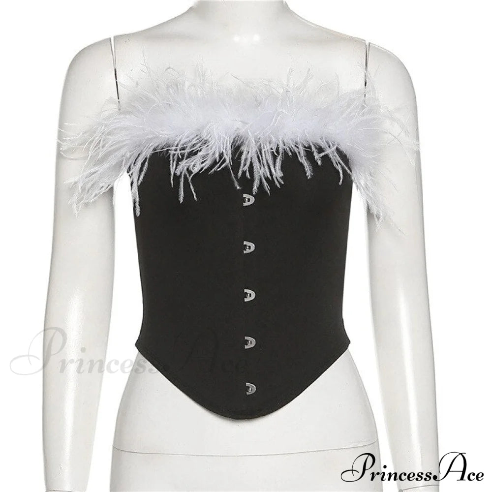 Party - Cami Corset Shoulder Feather Sleeveless Off Women’s Blouse Crop Tee Top Club Tank