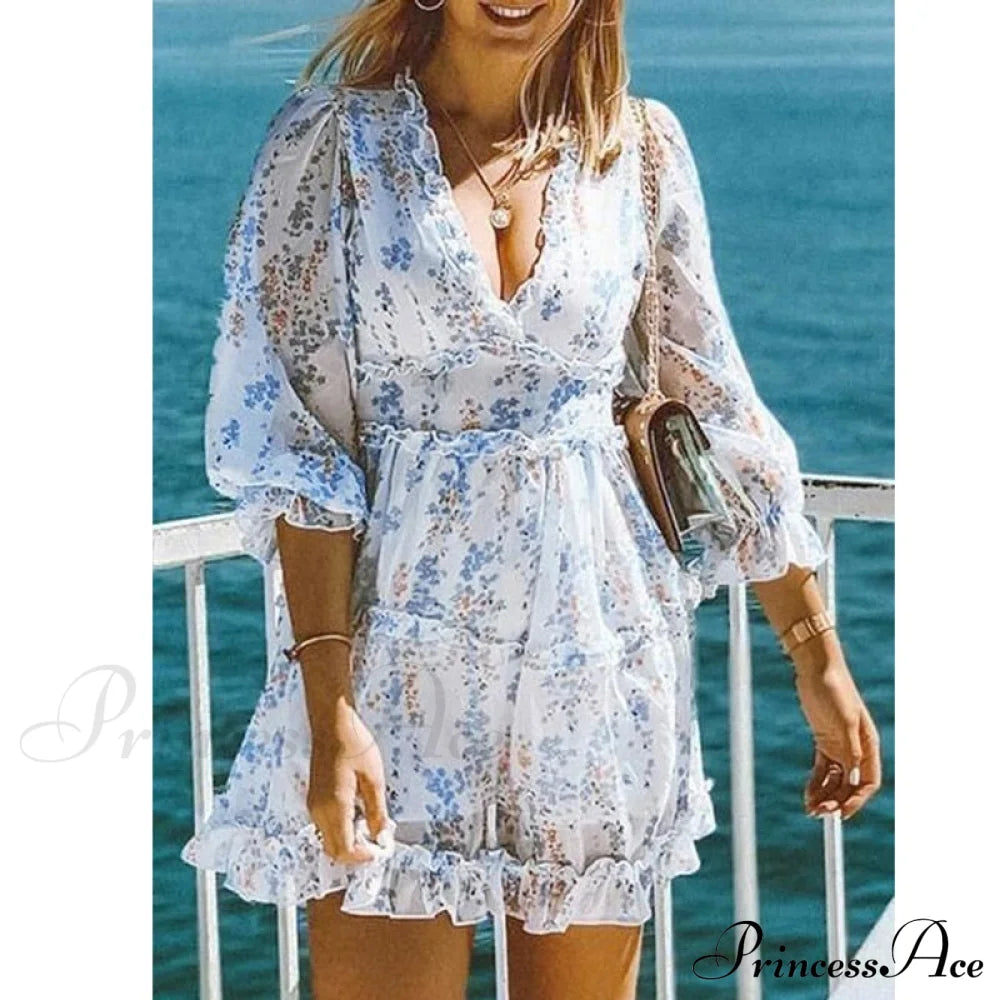 Party Gown Harlow Backless Design V-Neck Mini - Warm-Season Ruffle Women’s Flowered Dress