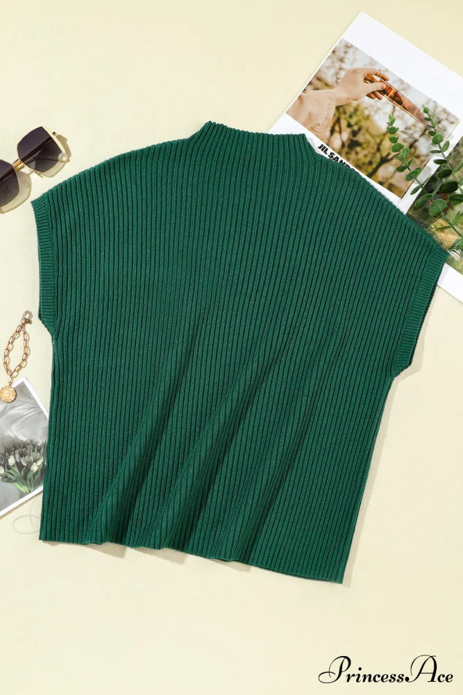 Patch Ribbed Knit Pocket Arm Black Brief Green Sweater Tops