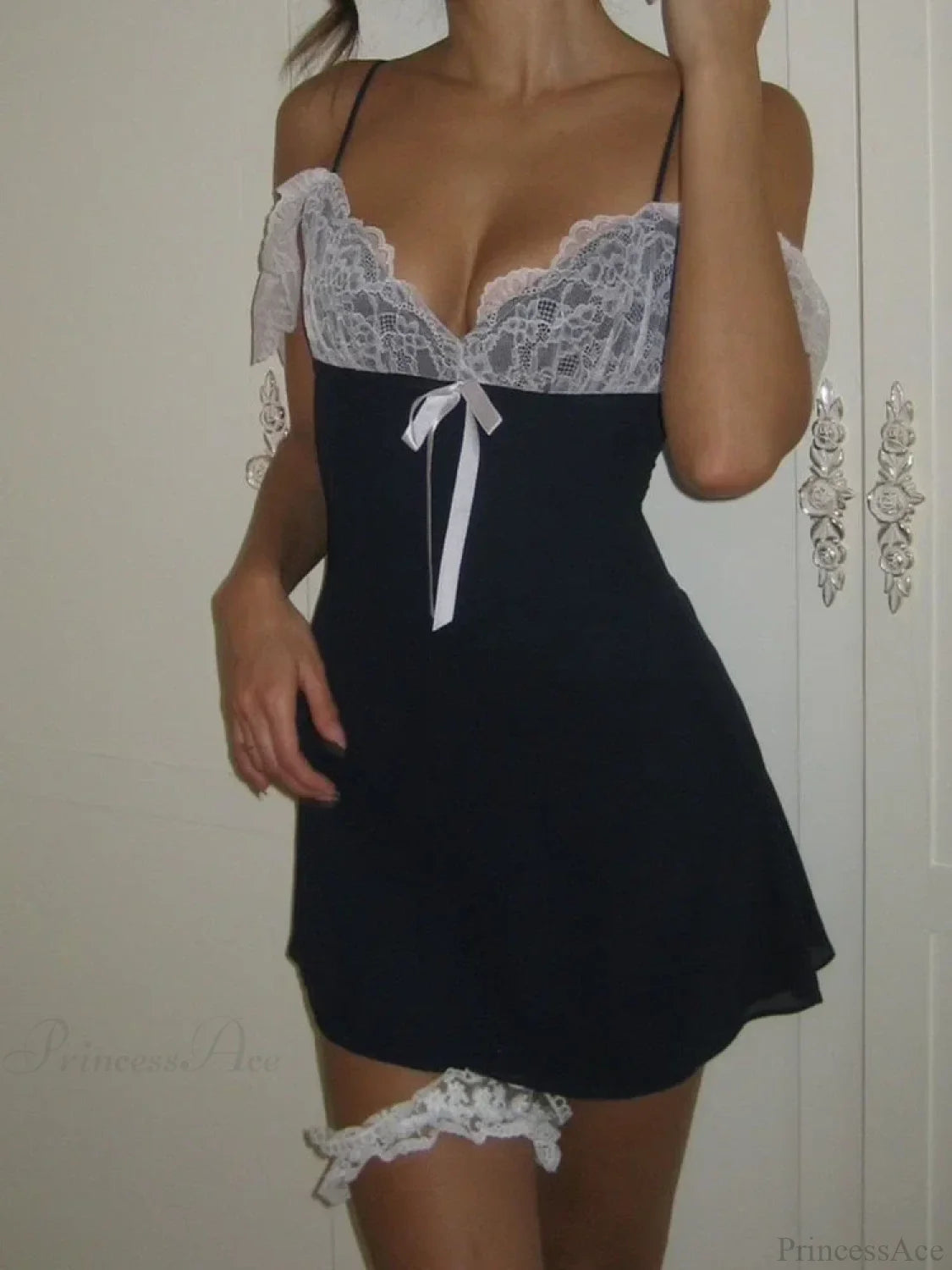 Patchwork Deep V-Neck Mini Dress minidress-250223