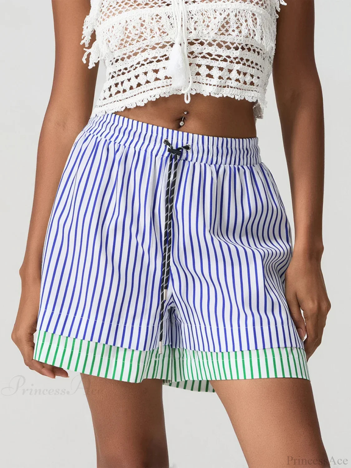 Patchwork Drawstring Wide Leg Short short-250223