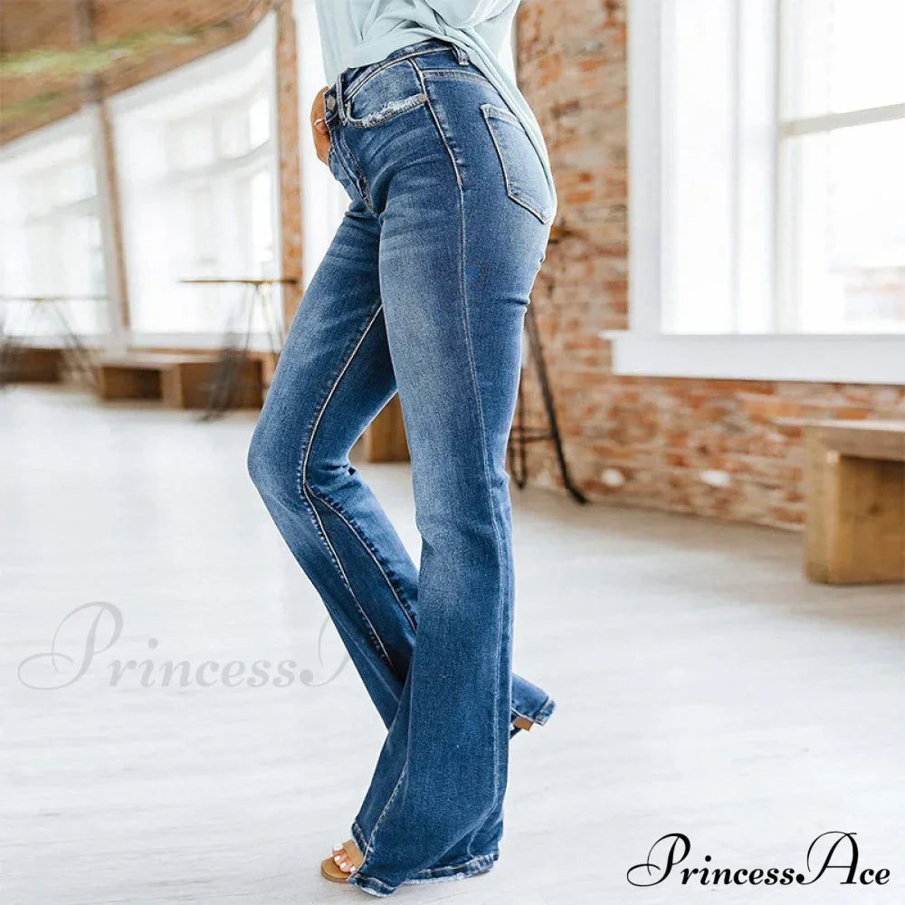 Patchwork Flared Vintage High Stretch Casual Denim Jean