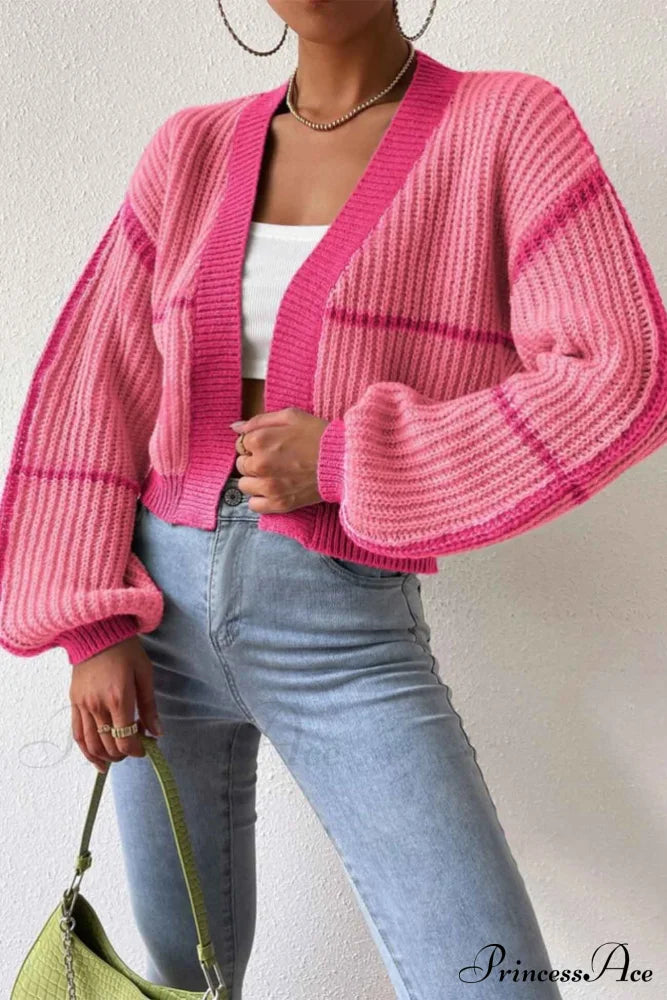 Patchwork Knit Long Sleeve Open-Front Cardigan Cardigans