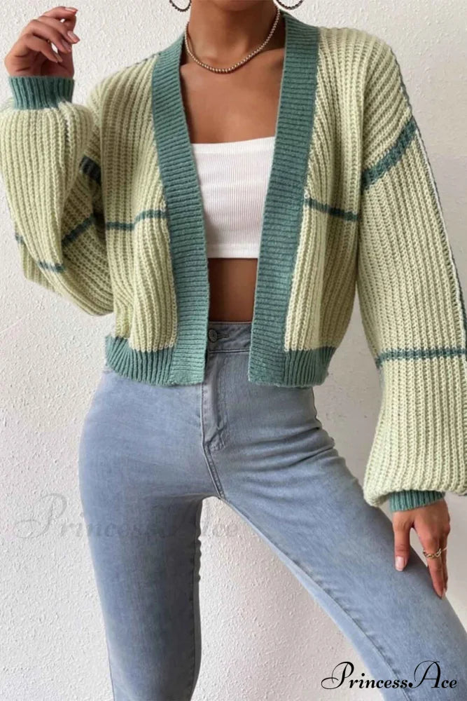 Patchwork Knit Long Sleeve Open-Front Cardigan Cardigans