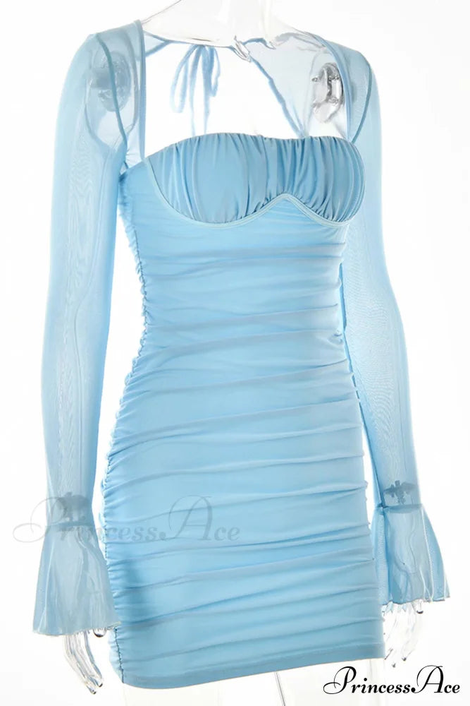 Patchwork Long Sleeve Mini Dress Blue / L Dresses