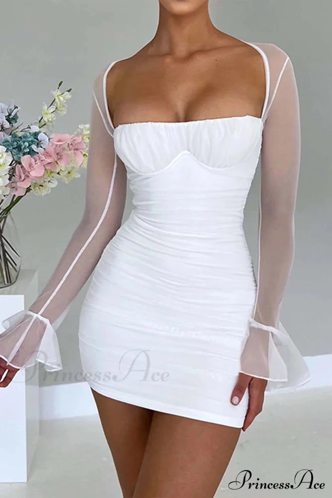 Patchwork Long Sleeve Mini Dress White / S Dresses