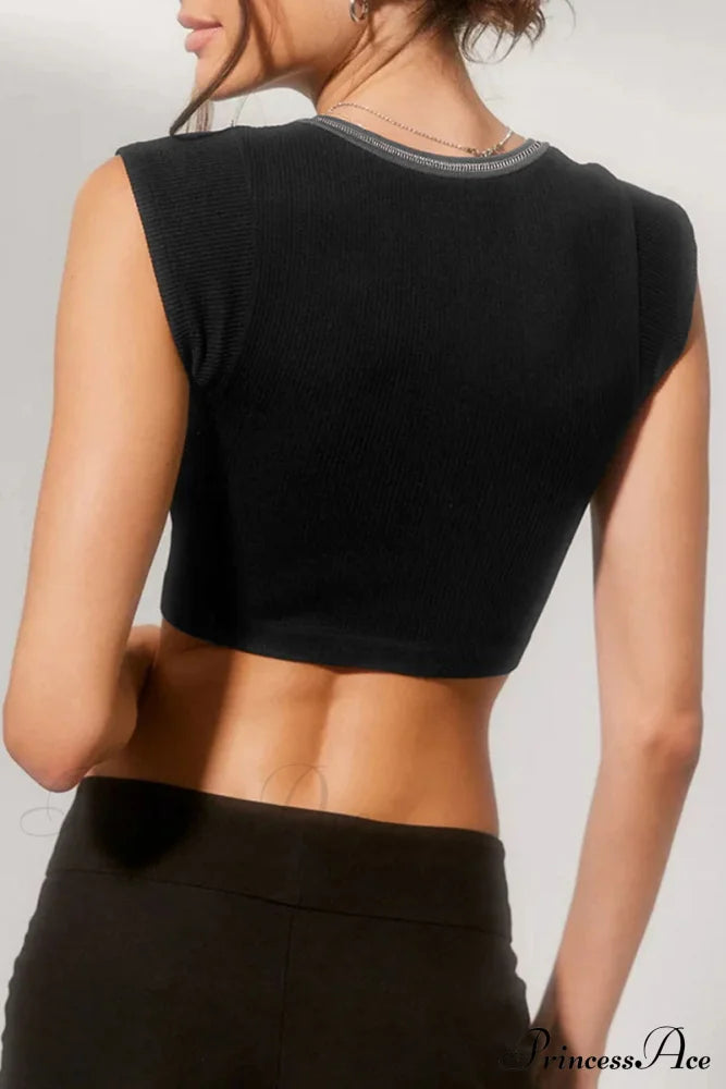 Patchwork Neck U Solid T-Shirt Tops/Tees & T-Shirts