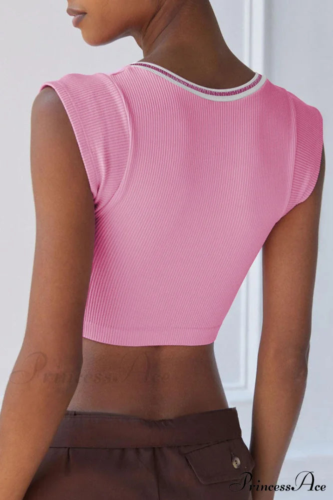 Patchwork Neck U Solid T-Shirt Tops/Tees & T-Shirts