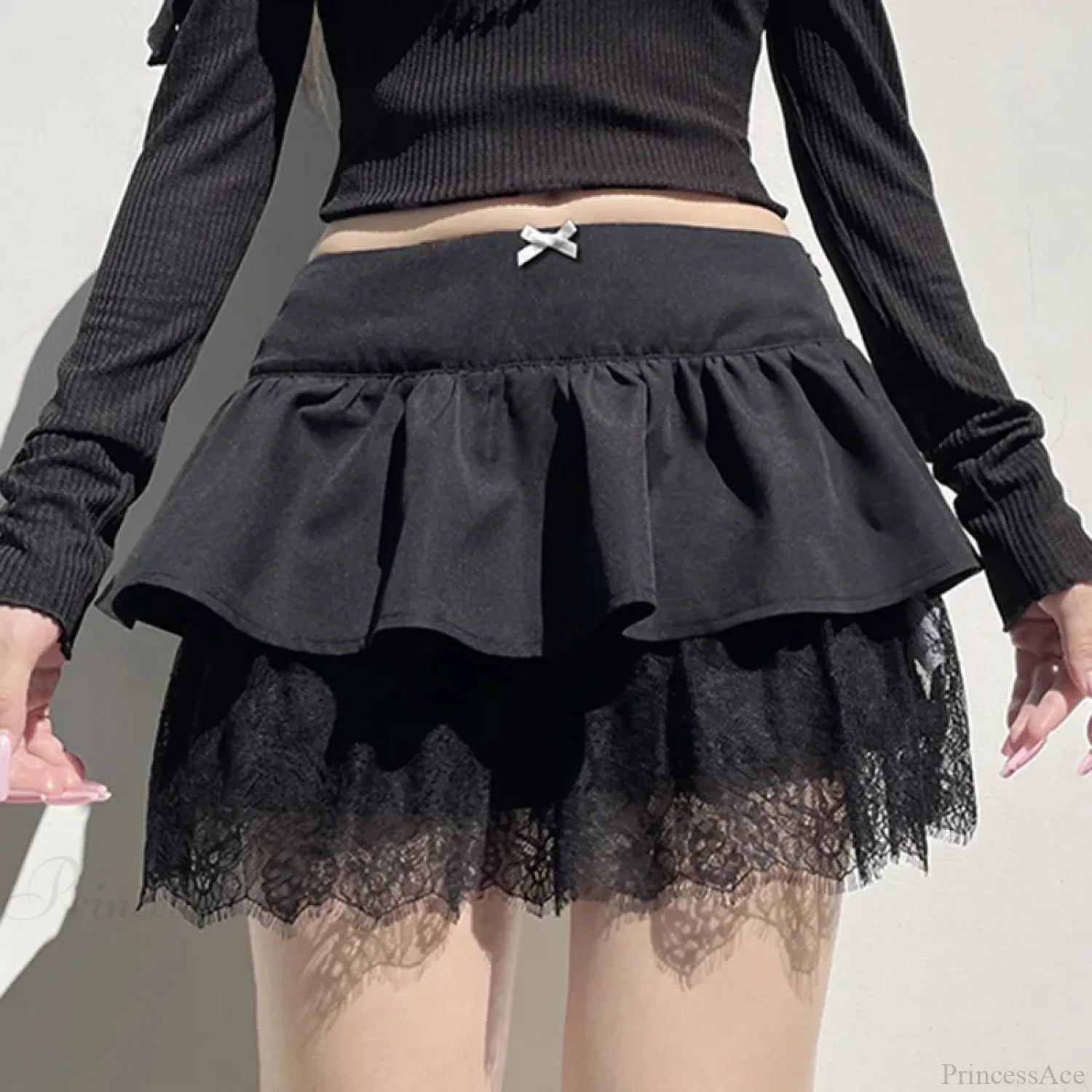 Patchwork Preppy Black Skirt skirts-250223
