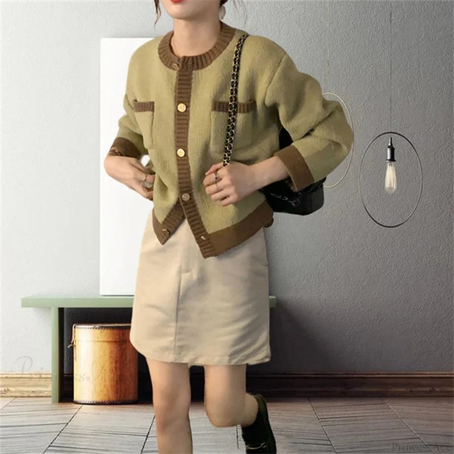 Patchwork Single Breasted Knit Long Sleeve Cardigan cardiagn-250126