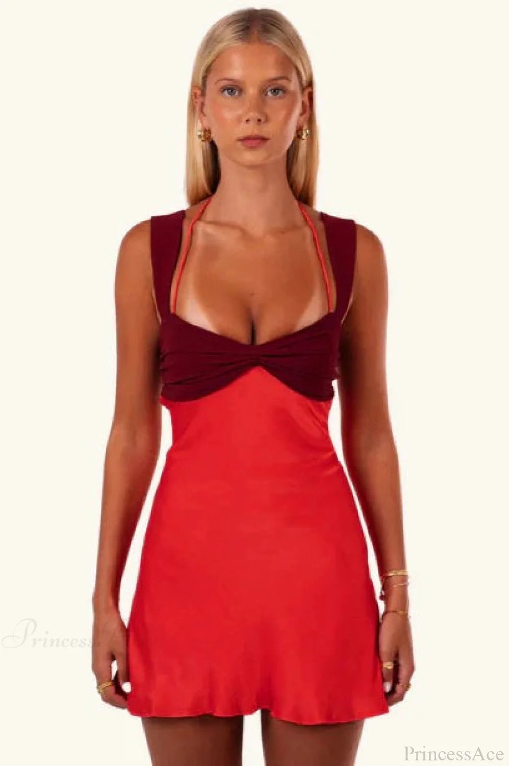 Patchwork Strapless Lace-Up Mini Dress minidress-250223