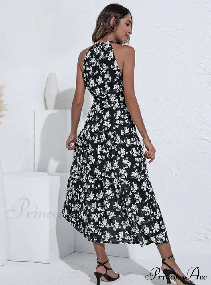 Patterned Halter Warm-Season Dress S / Black