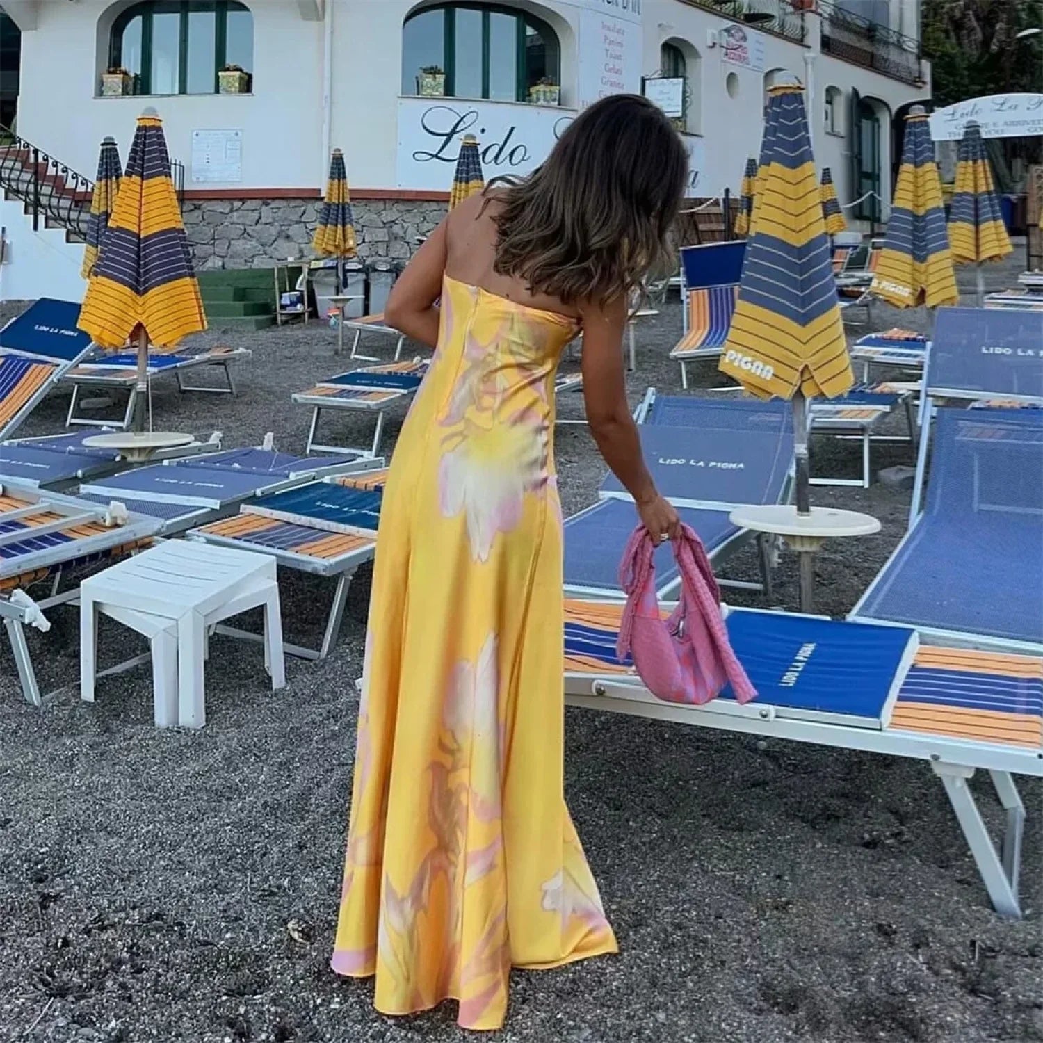 PB&ZA Satin Printed Strapless Vacation Dress vacationdress-250223