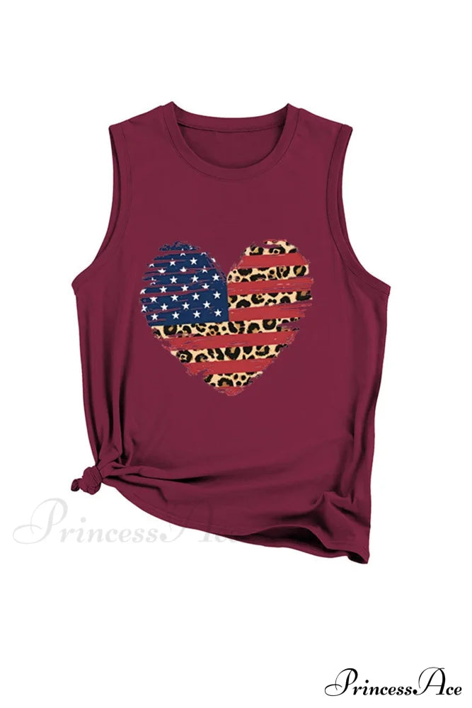 Peach Heart Flag Sleeveless T-Shirt Wine Red / S Tees