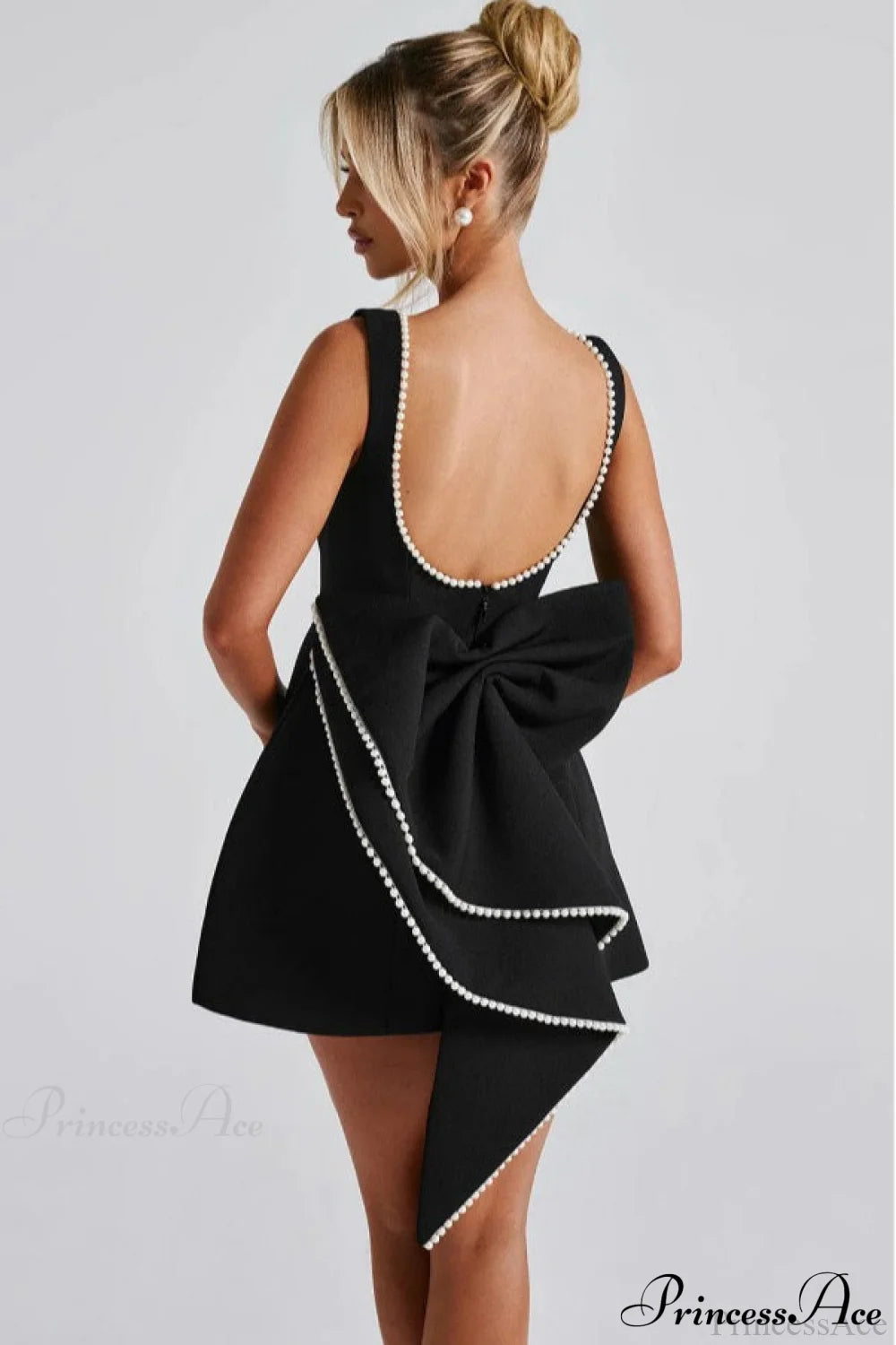 Pearl Bow Open-Back Edgy Short Party Dress