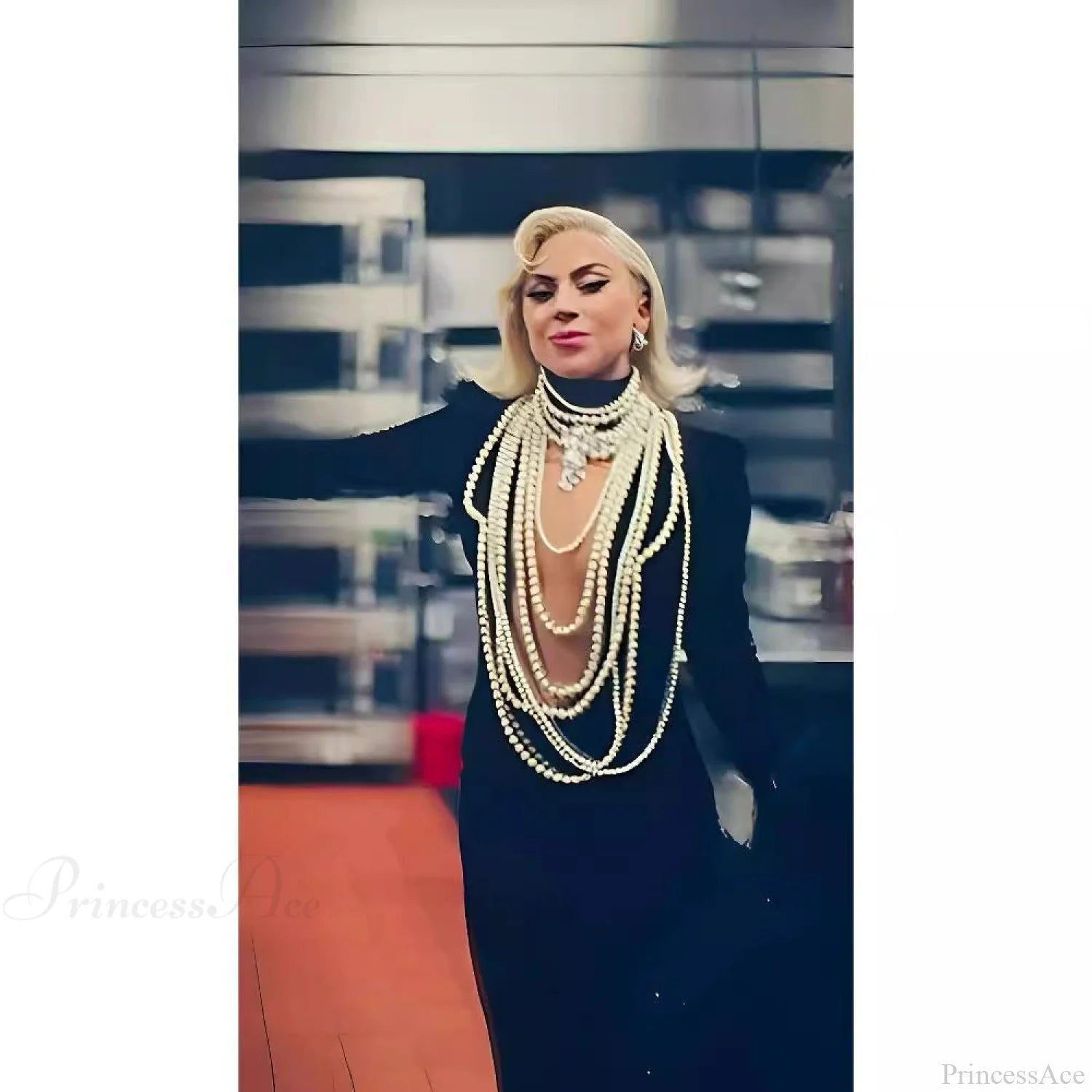 Pearl Embellished Sheer Sleeve Prom Dress black / XS promdress-250223