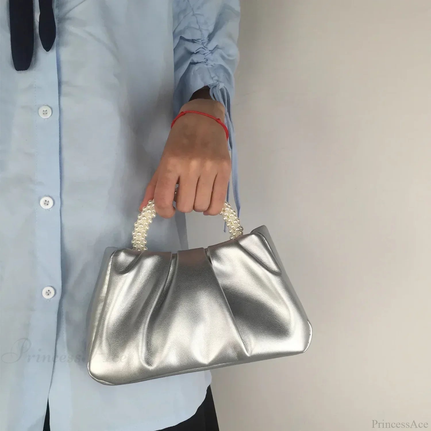 Pearl Handle Dinner Clutch Handbag silver handbag-250126