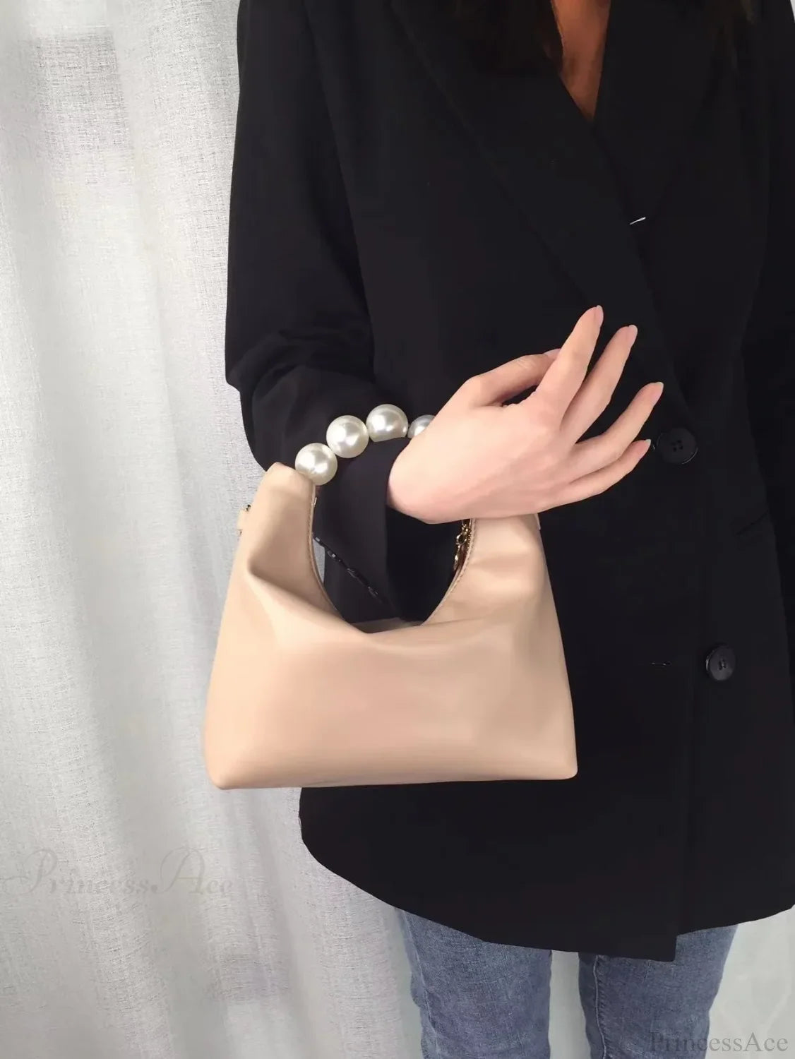 Pearl Handle Fashion Women Clutch Bag khaki clutchbag-250126