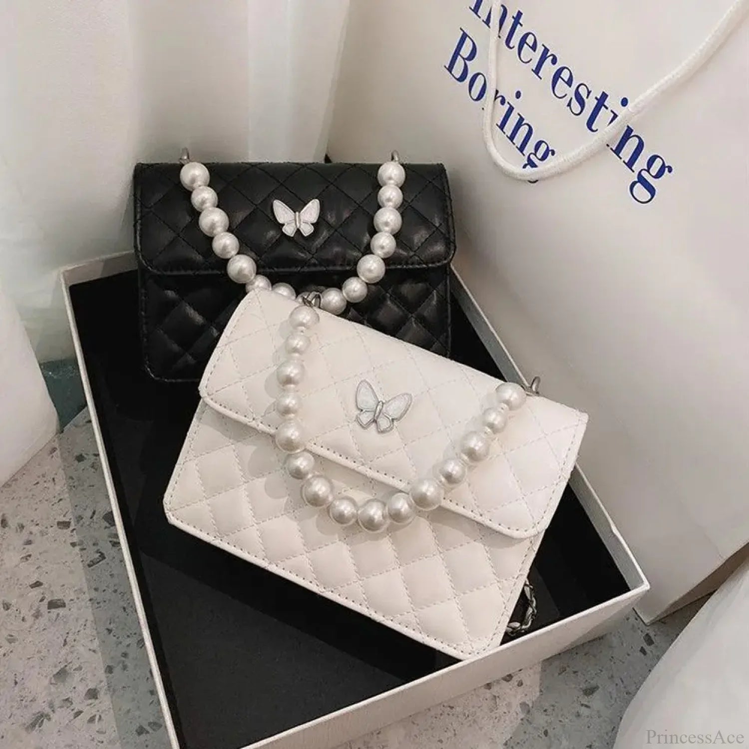 Pearl Shoulder Handbag PU Leather All-Match Tote handbag-250126