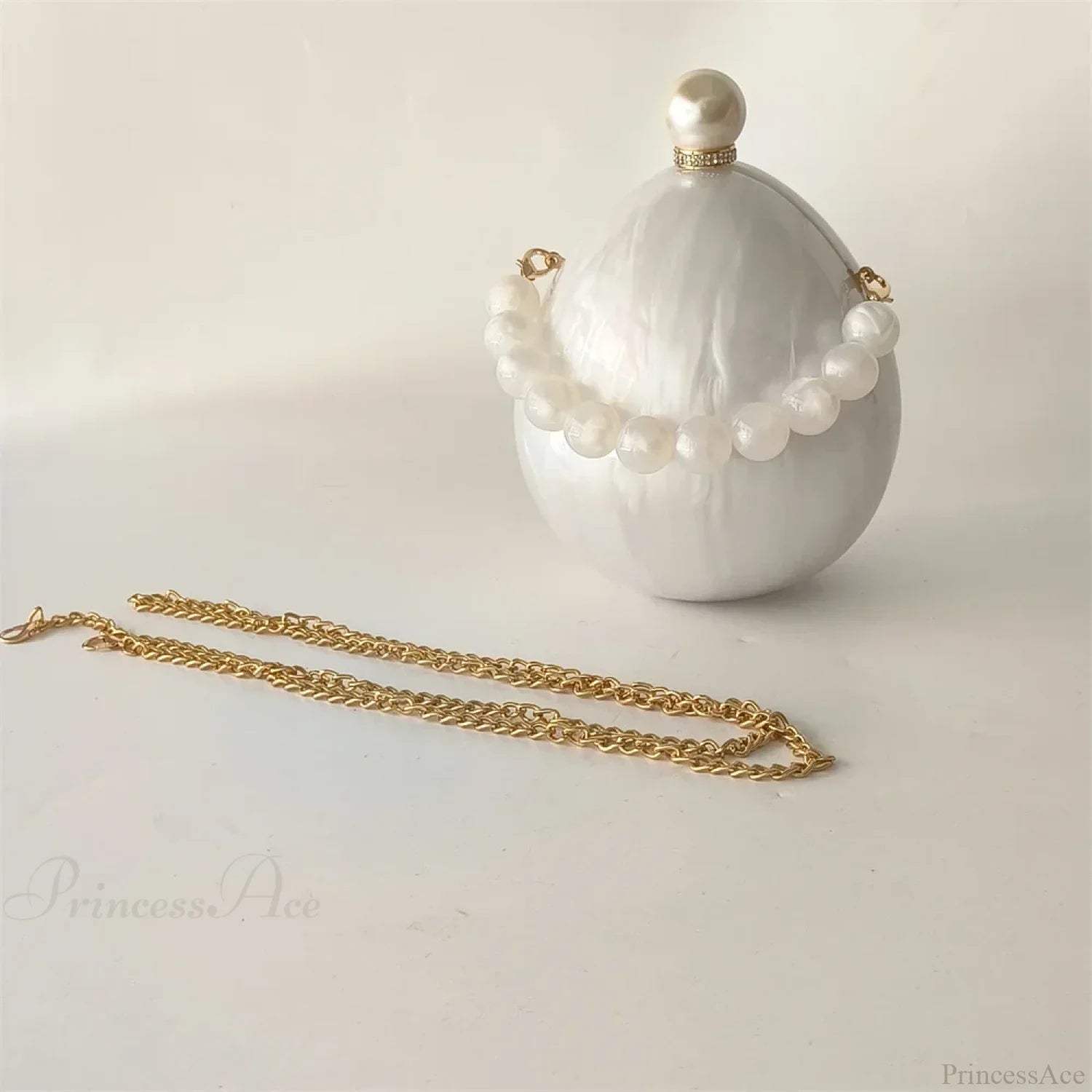 Pearl White Egg Acrylic Box Oval Bridal Messenger Clutch Bag as picture show2 clutchbag-250126