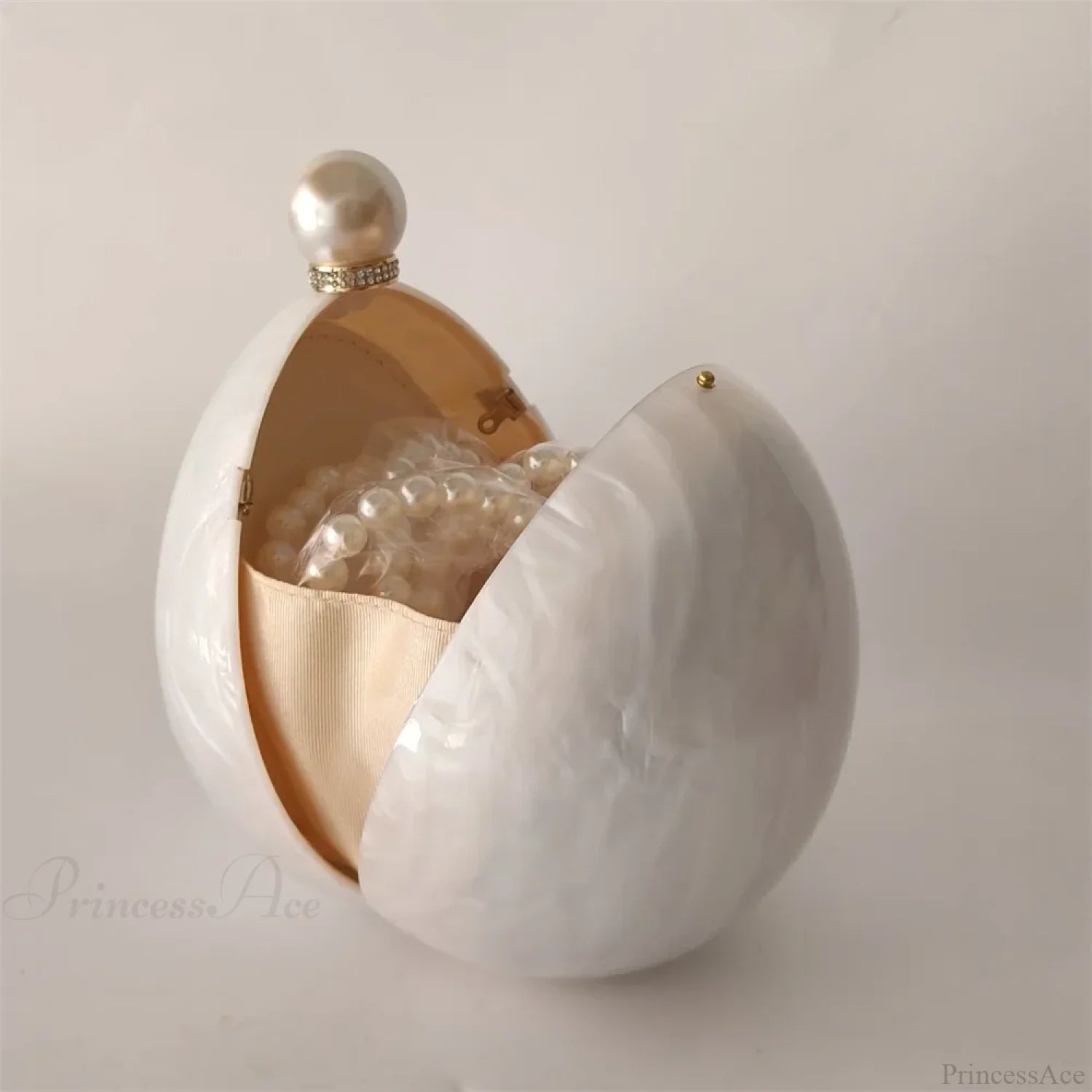 Pearl White Egg Acrylic Box Oval Bridal Messenger Clutch Bag clutchbag-250126