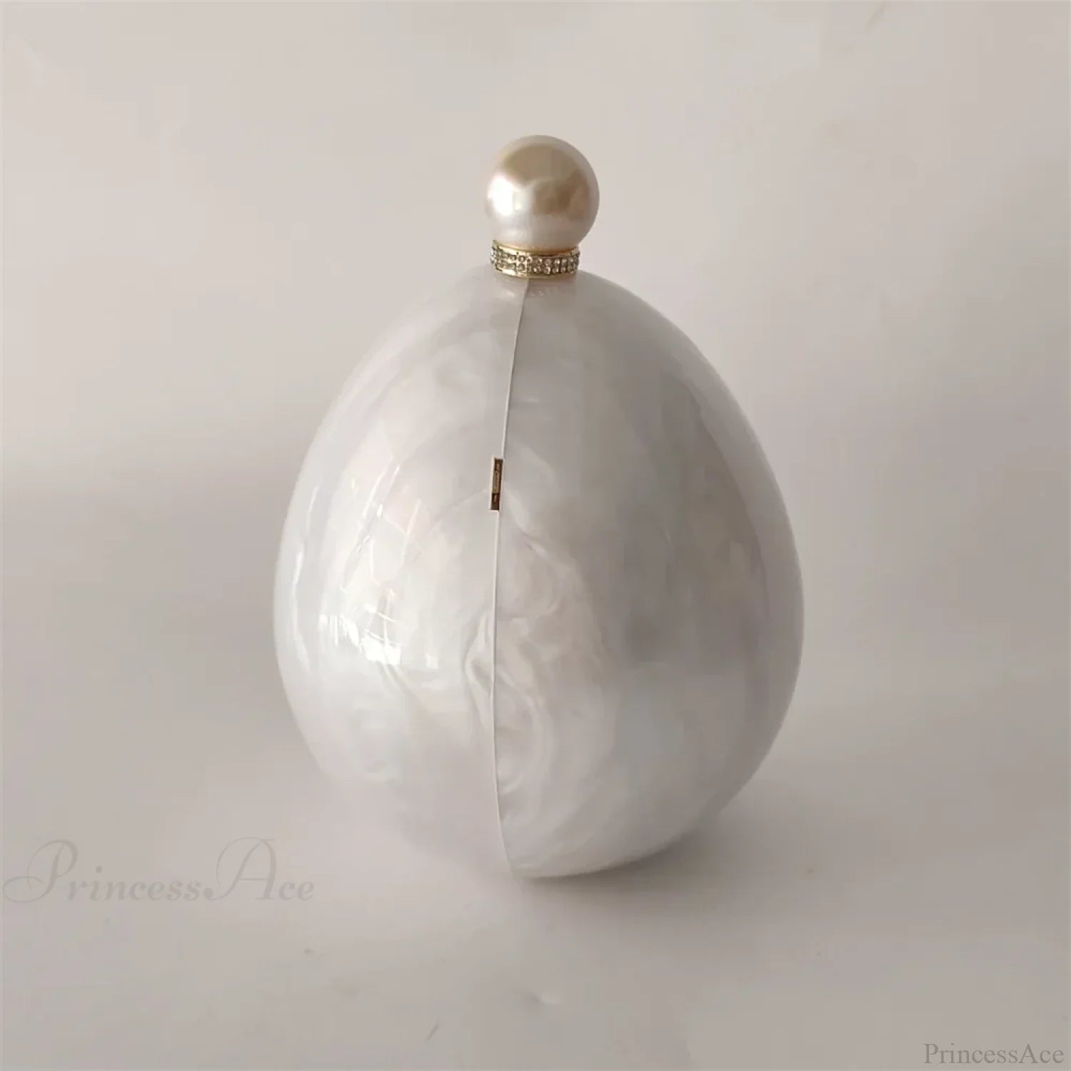 Pearl White Egg Acrylic Box Oval Bridal Messenger Clutch Bag clutchbag-250126