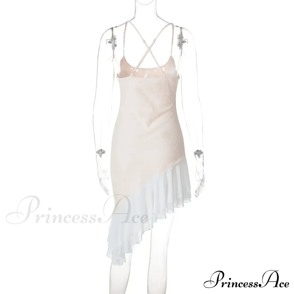 Pink Asymmetric Frill Charming Trim Cami Mini Dress