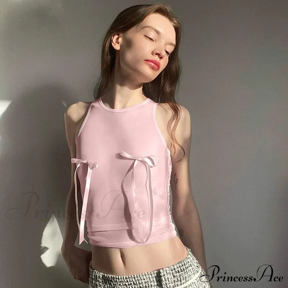 Pink Crop Female Sleeveless Vests Streetwear Y2K Fairy Grunge Summer Solid Color Tube Babys