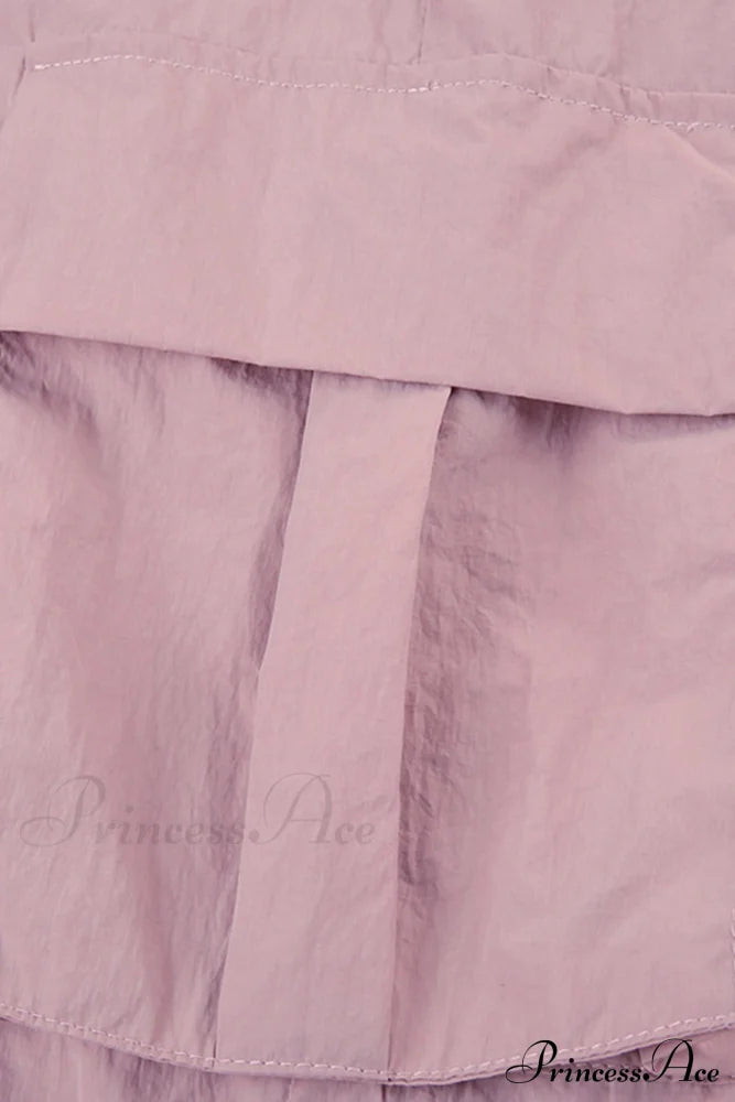 Pink Drawstring Zipper Cargo Pants