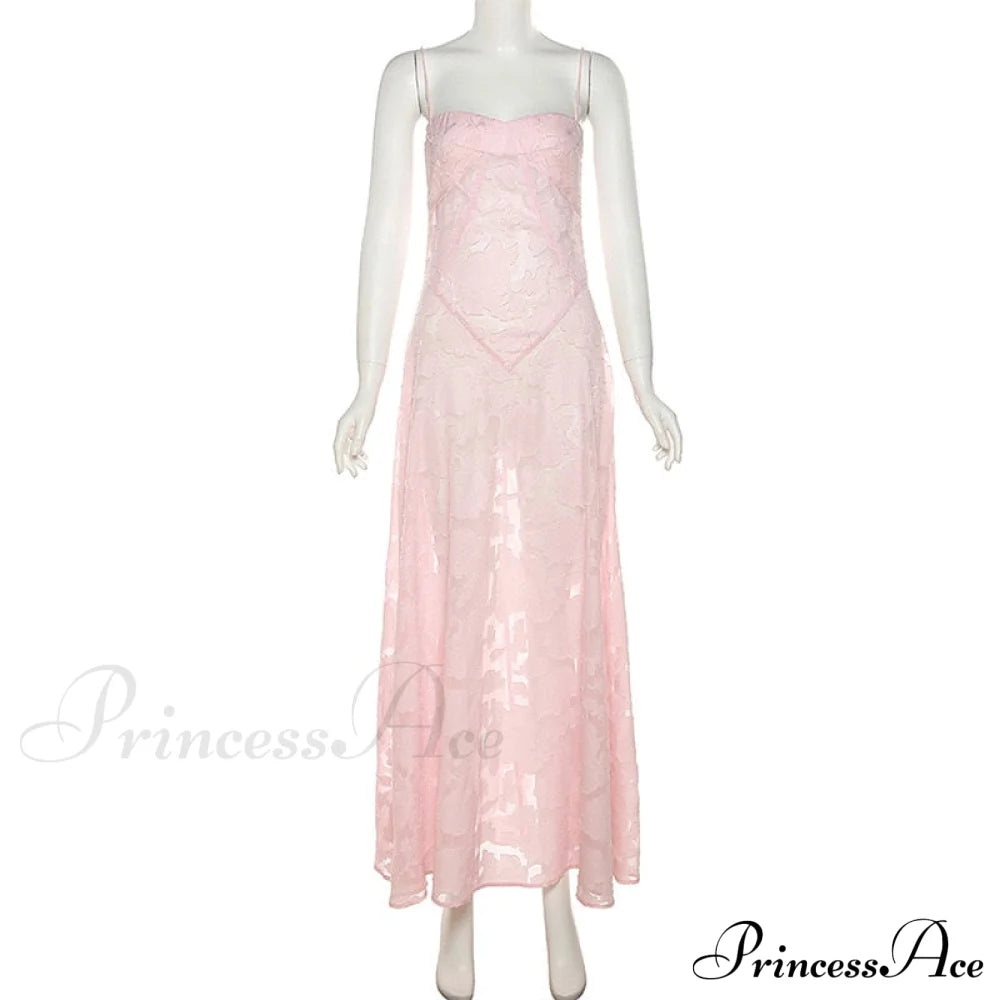 Pink Floral Stylish Lace Maxi Dress